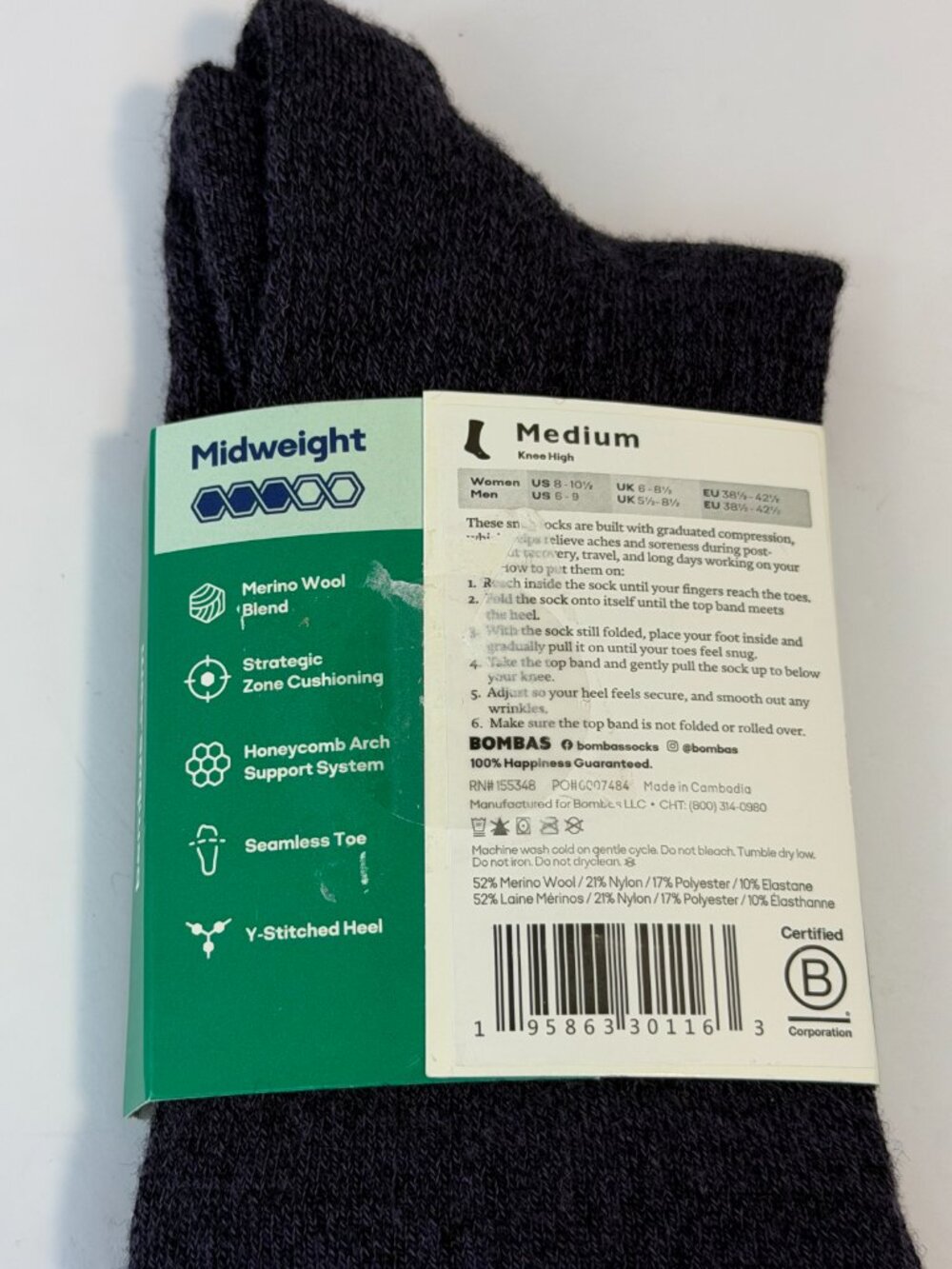 Bombas Merino Blend Compression Socks 15-20 mmHg Size Medium M Knee High Gray - Picture 5 of 5